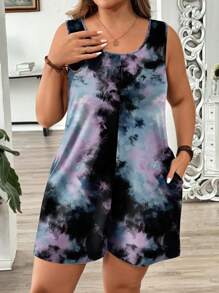 EMERY ROSE Bộ đồ liền thân in họa tiết Tie-Dye Tie-Dye lễ hội âm nhạc đơn giản giản dị, phù hợp cho mùa xuân và mùa hè, cỡ lớn - Nhiều màu - Xem 3