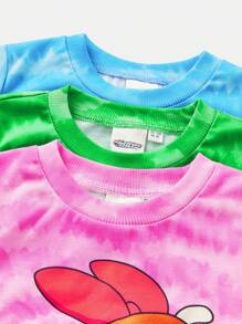 THE POWERPUFF GIRLS X SHEIN Young Girl 3-Piece Set: Tie-Dye Sweatshirt And Blossom, Bubbles, Buttercup Pattern Sweatshirt, Long Sleeve, Autumn/Winter