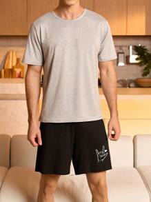 Męskie letnie spodenki do chodzenia po domu z elastycznym pasem i nadrukiem gestów "Kocham Cię"