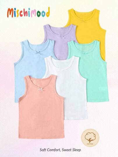Young Girls' Basic Solid Color Sleeveless Vest Tank Tops, 6pcs/Set