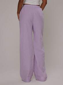 MUSERA 夏季纹理亚麻感系腰长裤度假机场 - 紫丁香色 - 查看 2