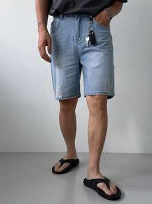 DAZY Men's Casual Distressed Washed Denim Shorts, Summer - Blue - View 4