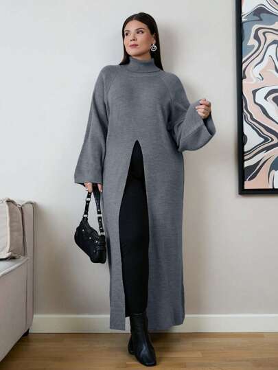 EURMUSE Maxi Sweater With Tie Detail, Solid Color Long Sleeve, Fashionable For Summer