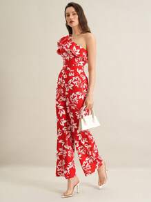 SHEIN Clasi Monos elegantes con cuello en V y estampado floral, con cordón ajustable en la cintura - Multicolor - Ver 6