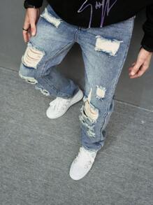 Manfinity EMRG Jeans vaqueros casuales y versátiles con bolsillos y efecto desgastado para hombres de talla grande