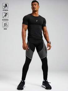 Manfinity Sport Polished Men's Contrast Stripe Letter Knitted Tape Casual Sports Leggings