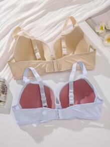 2 件套大码女士婚礼蕾丝拼接简约无钢圈可调节聚拢文胸