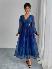 Modelyn Rochie cu imprimeu floral și nasturi în față, vopsită în tie-dye - Albastru - Vizualizare 4