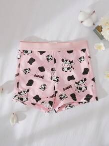 有机棉甜美可爱奶牛印花女童安全短裤内裤 - 粉色 - 查看 1