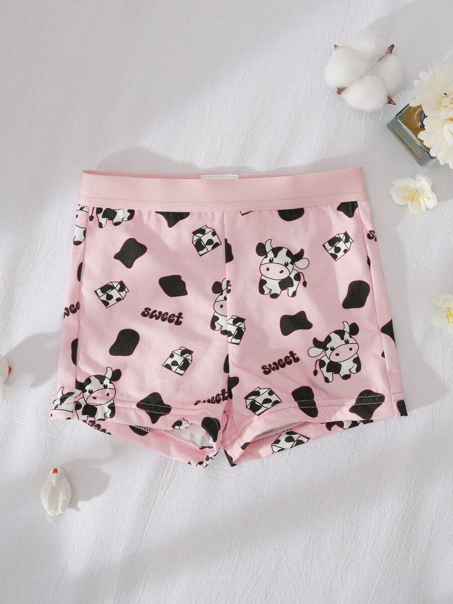 有机棉甜美可爱奶牛印花女童安全短裤内裤 - 粉色 - 查看 1