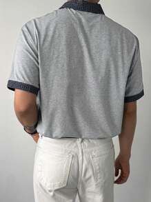 DAZY Camisa tipo polo de hombre con cuello a contraste gris, para verano