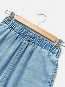 SHEIN Blugi din denim spălați, casual, moi și subțiri, cu talie elastică, pentru fete adolescente, primăvară/vară