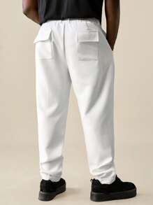 EASEVO Plus Size Men's Stretchy Knit White Fitted Pocket Long Suit Pants - White - View 6