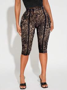 SHEIN SXY Mallas cortas leopardo transparentes y sexy, para primavera/verano