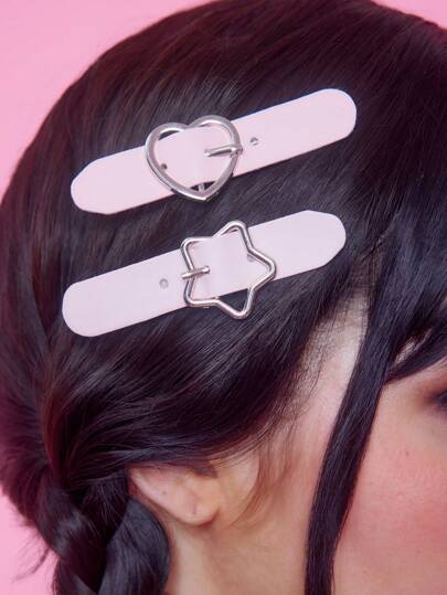 Kawaii 4pcs Random Cute Heart & Star Design PU Leather Hair Clips, High Quality Plain Pink Duck Clip, Stylish Niche Design Fashion Hair Accessories Claw Clips Hair Slide Hair Barrettes