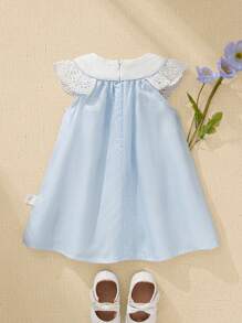 Souflis Souflis 女婴夏季清新蓝白格子甜美无袖荷叶边连衣裙 - 藍白色 - 查看 2