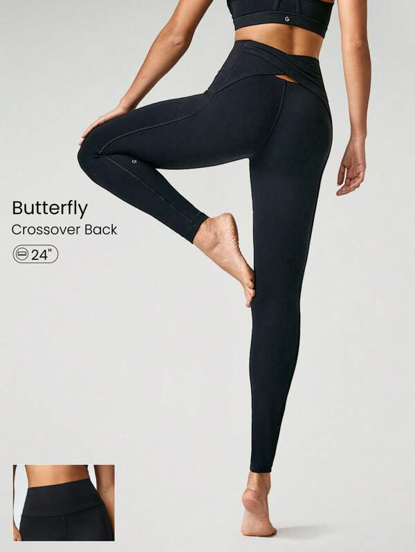 GLOWMODE 24" FeatherFit™ Above + Beyond Crossover Back High Waist Leggings Low Impact Yoga Gym