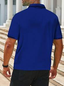 Manfinity Homme Camisa tipo polo de manga corta informal con ribete de contraste para hombres talla grande