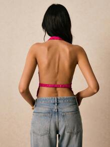 Poéselle 性感女式亮片刺绣露背吊带上衣，夏季 - 酒紅色 - 查看 2