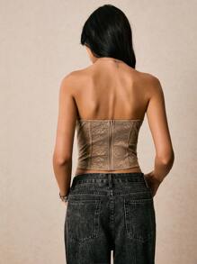 Poéselle Áo hai dây ren nâu dành cho nữ - màu nâu - Xem 2