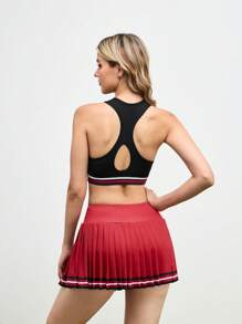 Cheerettes 女式撞色条纹和心形印花无袖上衣搭配百褶裙运动套装