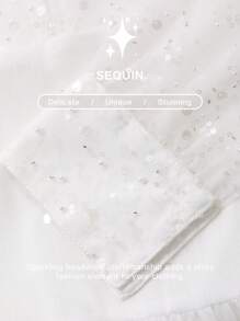 DAZY Damska sukienka na co dzień z długim rękawem, falbanką, z koronkowym kołnierzykiem i stójką, jesienna - Biały - Zobacz 10