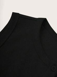 SHEIN BASICS 大码休闲纯色针织修身背心 - 黑色 - 查看 3