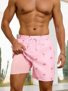 Manfinity VDAYZ Men's Beach Shorts With Drawstring, Fashion For Summer, Hawaiian Beach Wear Men Beach Shorts Men Beach Wear - Pink - View 1