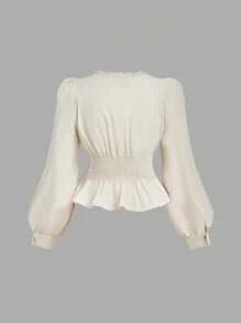 SHEIN MOD Plus Size Apricot Vintage Elegant Lace Trim Button Front Shirt