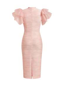 Ellevyn Damen elegantes Alltagskleid mit Mesh-Einsätzen, transparentem Layering-Look und Rüschenärmeln, tailliert geschnitten - Altrosa - Übersicht 9