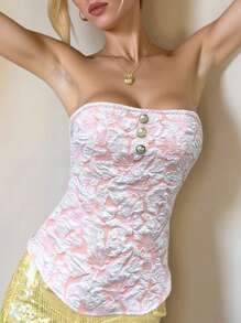 ÉTHER D'OR Elegant Solid Color Jacquard Camisole Top, Summer - Pink - View 7