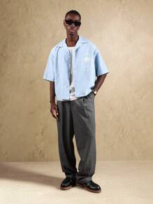 SUMWON La Casa Pozzello Summer Bowling Shirt Italian Luxury Streetwear Sant Agnello Collection Short Sleeve Button Down Palm Resort Wear Casual - Baby Blue - View 4