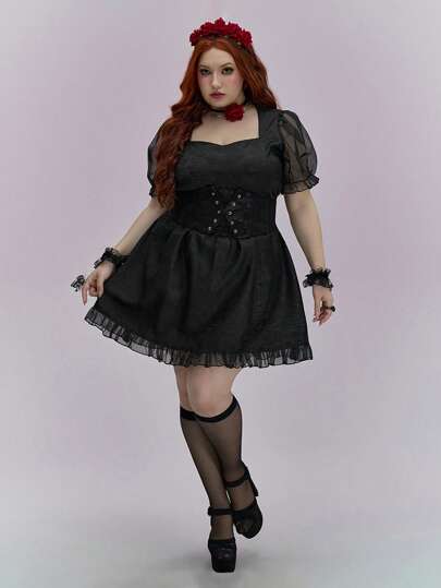 Goth Abito da ballo di laurea stile gotico, in jacquard a motivi floreali, modello a-line, taglie forti