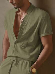 HIMLAND Set de 2 camisas casuales de manga corta con cuello vuelto y ajuste entallado, adecuadas para el verano
