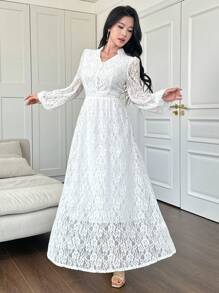 Modelyn Abito elegante con scollo a V intagliato, in pizzo elastico