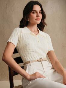 Anewsta 夏季短袖针织Polo领高品质休闲短款上衣 - 白色 - 查看 7