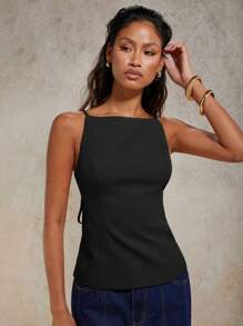 COSMINA Women's Solid Color Versatile Backless Knotted Tank Top, Everyday Wear