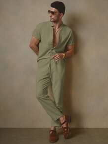 HIMLAND Set de 2 camisas casuales de manga corta con cuello vuelto y ajuste entallado, adecuadas para el verano