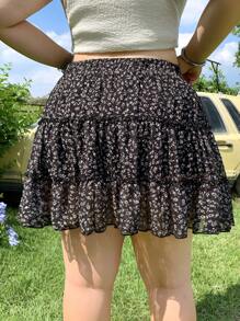 Comfortcana Plus Size Summer Ditsy Floral Chiffon Underskirt Design Short Skirt