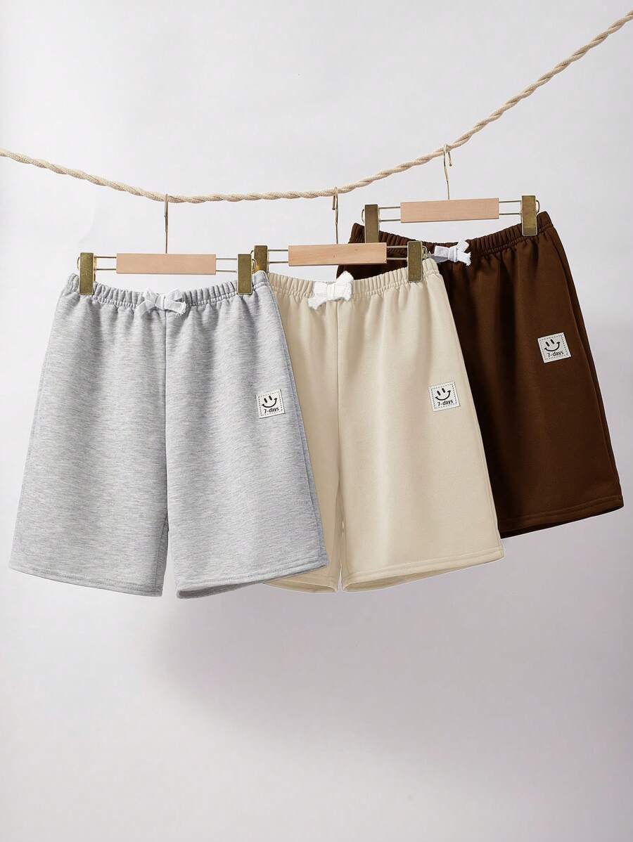 SHEIN 3pcs/Set Tween Boy Casual Loose Knit Shorts Set