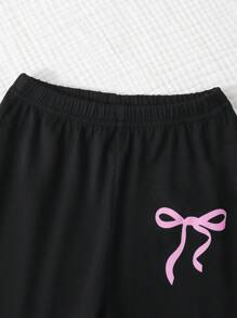 3pcs/Set Young Girl Casual Versatile New Bowknot Print Bell-Bottom Long Pants, Suitable For Matching Family, Appropriate For Summer And All Occasions Flare Pants Flare Pants Flared Leggings Cute Pants For Lounge Pants Fall Winter - Multicolor - View 3