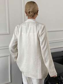 DAZY Women's Striped Lapel Lightweight Summer Blazer Linen, Fall Clothes Business Attire - White - View 2