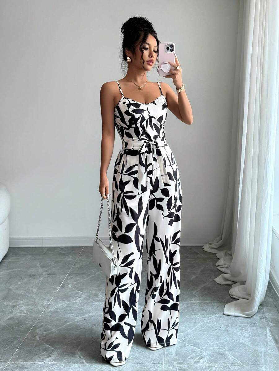 Selianne Women's Vacation Floral Print Tie-Waist Wide Leg Jumpsuit - Multicolor - View 1