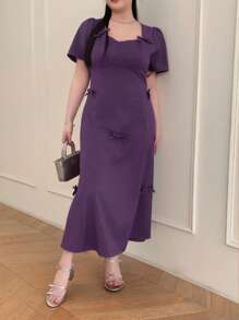 Modelyn Plus Size Solid Color Short Sleeve Dress, Fashionable For Summer - Purple - View 6