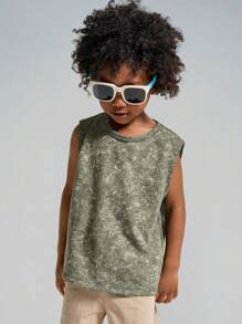 SHEIN Young Boy Letter Printed Washed Loose Knit Casual Tank Top Boys Muscle Tank Kids Summer Tank Top Kids Graphic Tank Inspirational Shirts For Kids Kids Oversized Tank Top