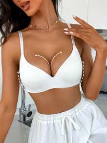 SHEIN NudeFit 1pc Smooth Underwire Thin Padded Seamless Gather No Show High Support Basic Bra - White - View 3