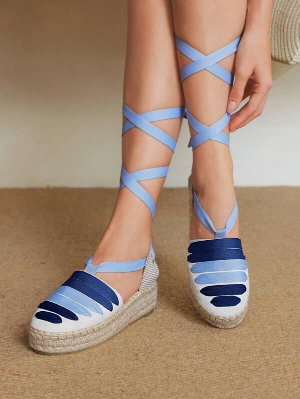 Styleloop Platte damesschoenen met bandjes en touwzolen, Boheemse stijl, geschikt voor de zomervakantie