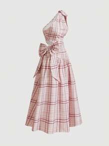 SHEIN MOD Abito donna elegante asimmetrico senza maniche con fiocco grande, rosa. Abito elegante per invitati a matrimonio, outfit per concerti country, festival, compleanni, vacanze, eventi, stile retrò