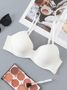 SHEIN NudeFit 1pc Smooth Underwire Thin Padded Seamless Gather No Show High Support Basic Bra - White - View 8