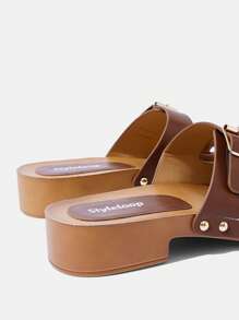 Styleloop 女士时尚休闲系带棕色绳编坡跟厚底凉鞋